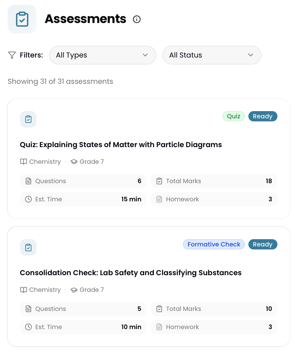 aime assessments and quizzes generated from the lesson source of truth